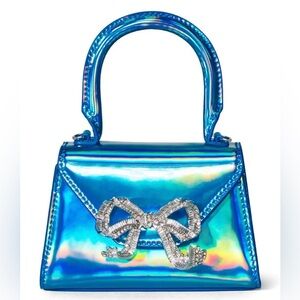 Self portrait micro blue metallic box bag